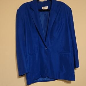 Vintage Blue Blazer Classic Lapel Suit Jacket 100%Silk